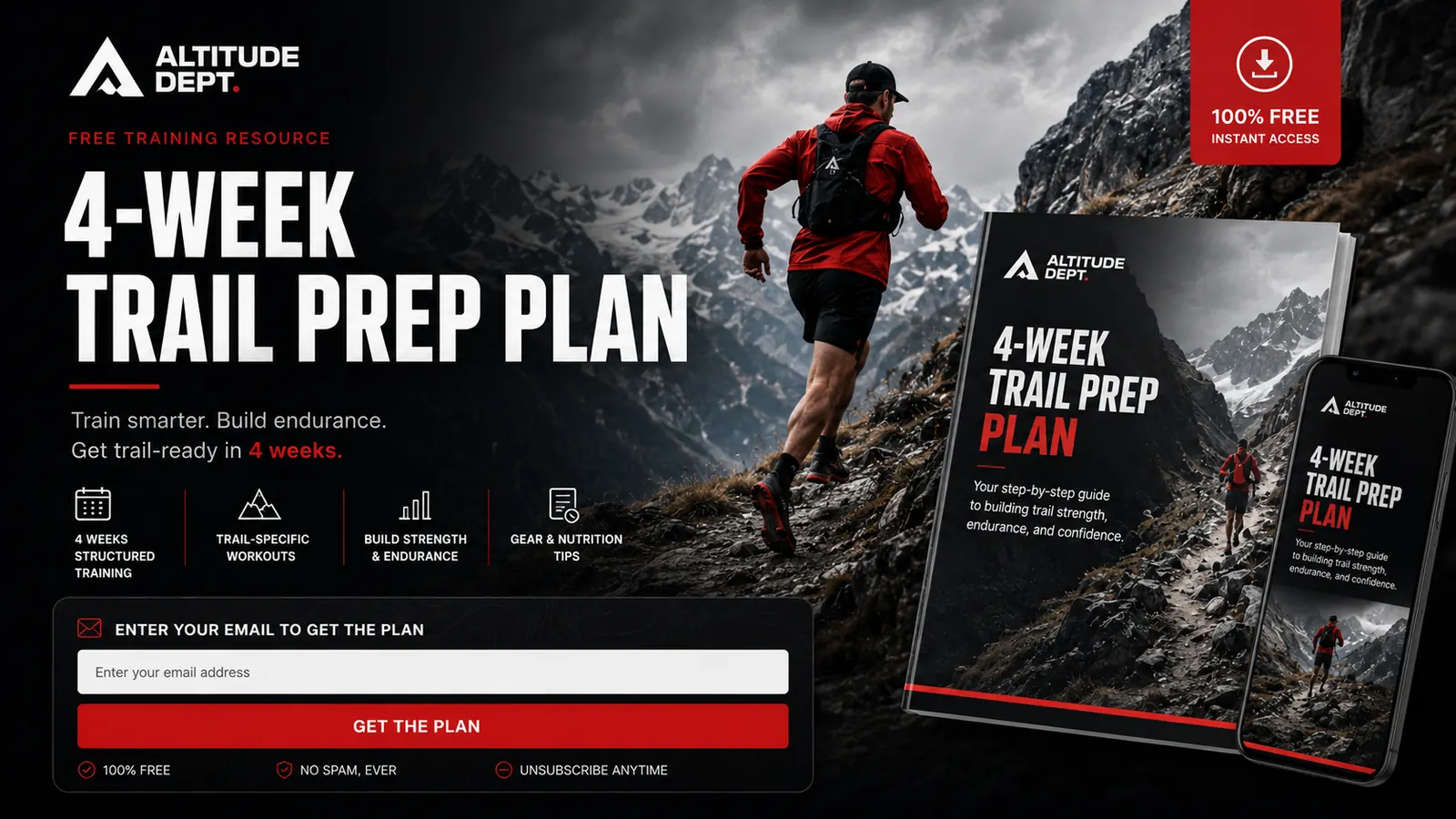 Altitude Dept. 4-Week Trail Prep Plan — lead magnet landing page