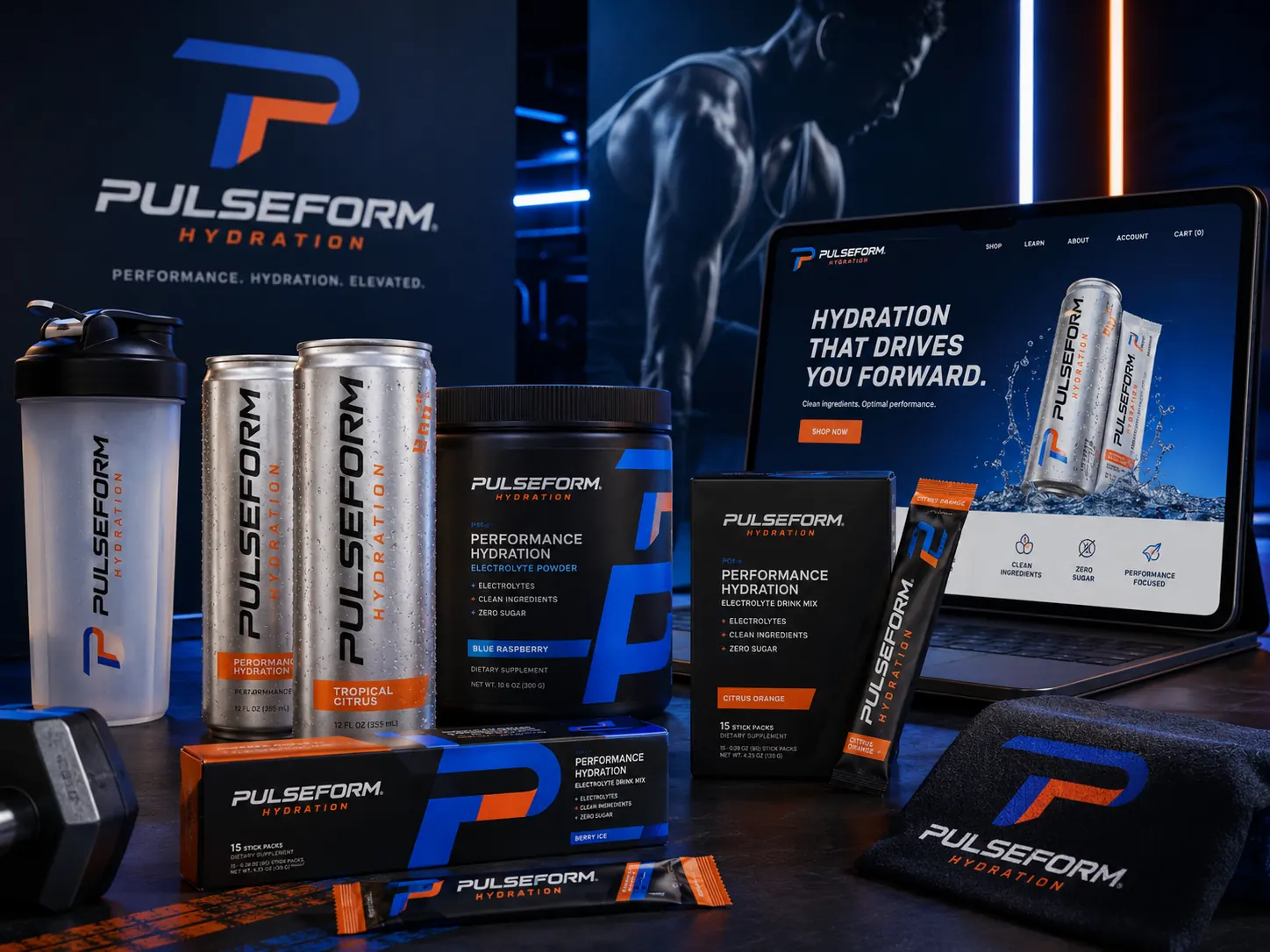 Pulseform Hydration e-commerce hero with product family